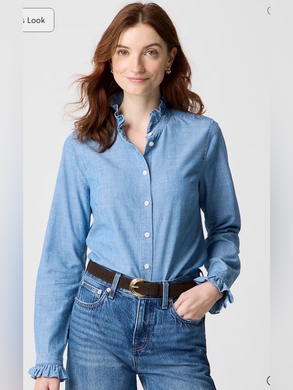 J Crew - Light Blue Ruffle-Collar Chambray Shirt - Women